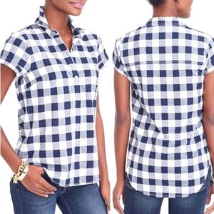 J.Crew Navy White Gingham Plaid Blouse Size Medium